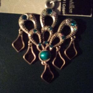 Chic Teal and Silver Dangle Brooch
